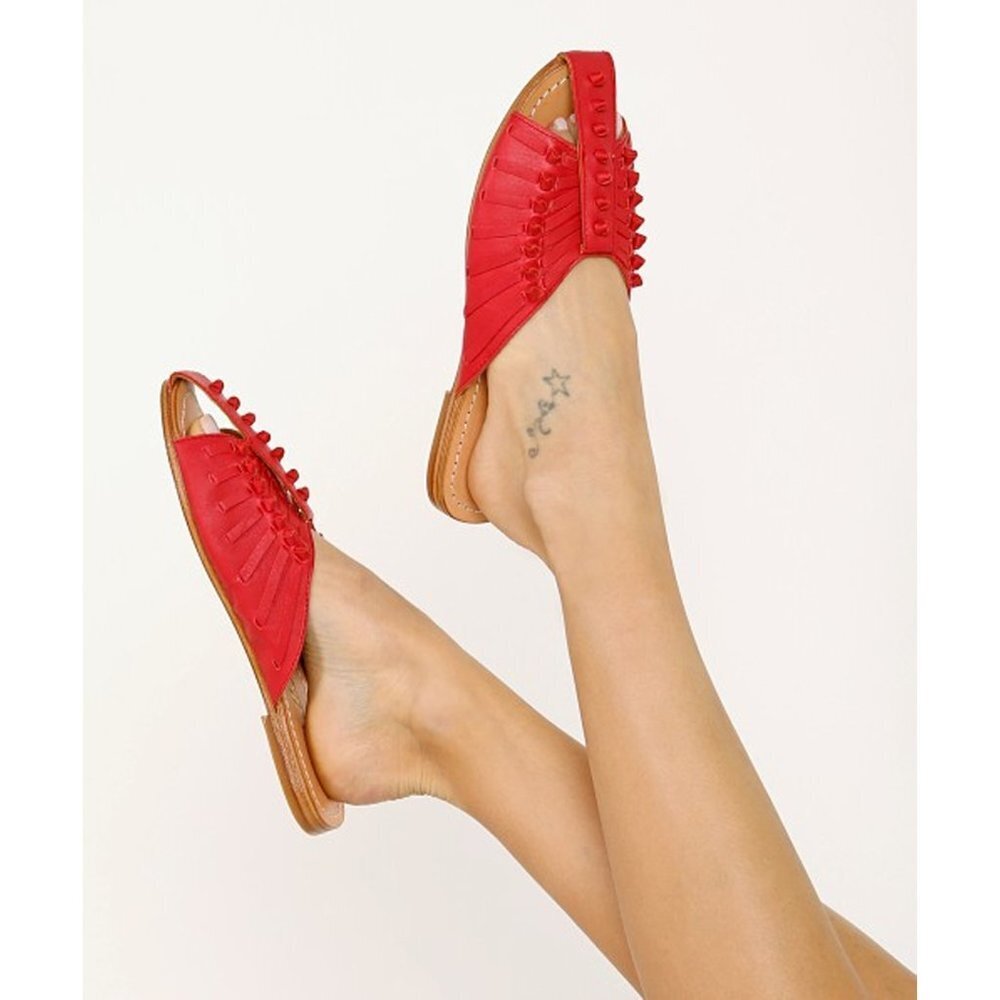 Cleobella Monroe Leather‎ Slide Sandals Red Women Size 6